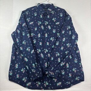 Express Men XXL Tall Classic Fit Navy Floral Polka Dot Cotton Button Down Shirt